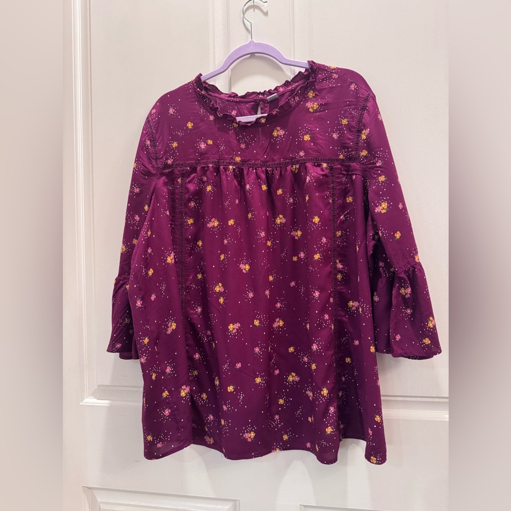 Old Navy Plum Floral Ruffle Smock Blouse